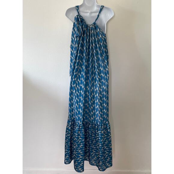 Diarrablu Gnoor Dress 2XL Blue Ikat Geometric Flowy Resort Maxi Vacation Flounce - Picture 2 of 11
